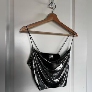 Women’s Size S silver metallic cami crop top- H&M brand
